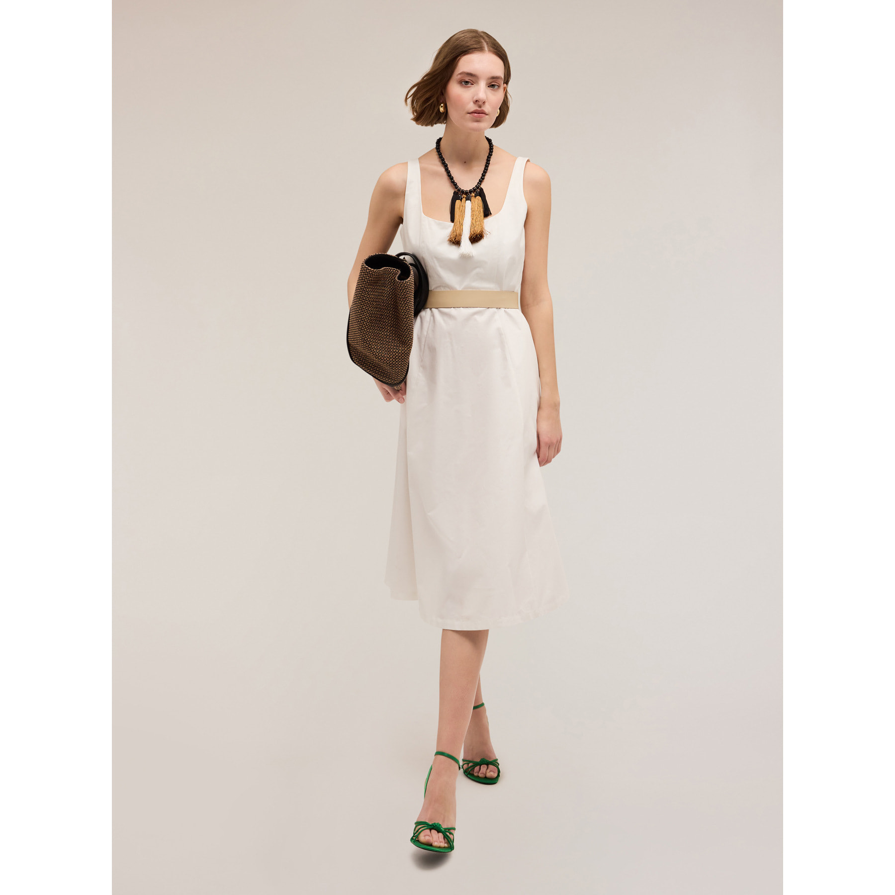 Motivi - Vestido midi de popelina - Blanco