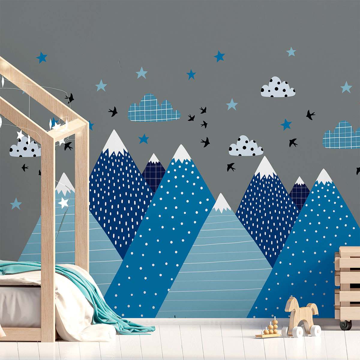 Stickers muraux enfants - Décoration chambre bébé - Autocollant Sticker mural géant enfant montagnes scandinaves PIERKA