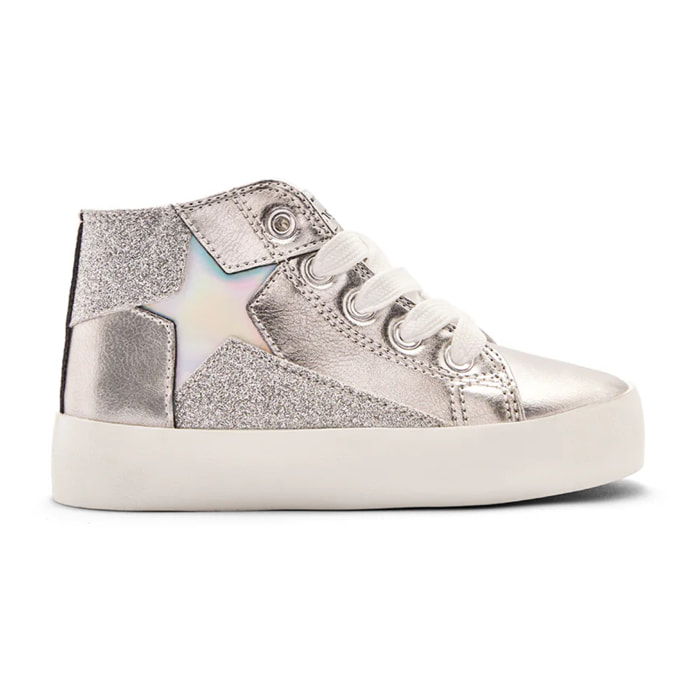 Sneakers alte da bambina con stampa a stella argentata