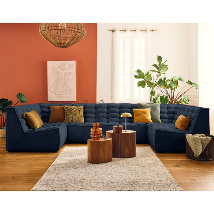 Ellie - fauteuil sans accoudoir en velours texturé - Bleu marine