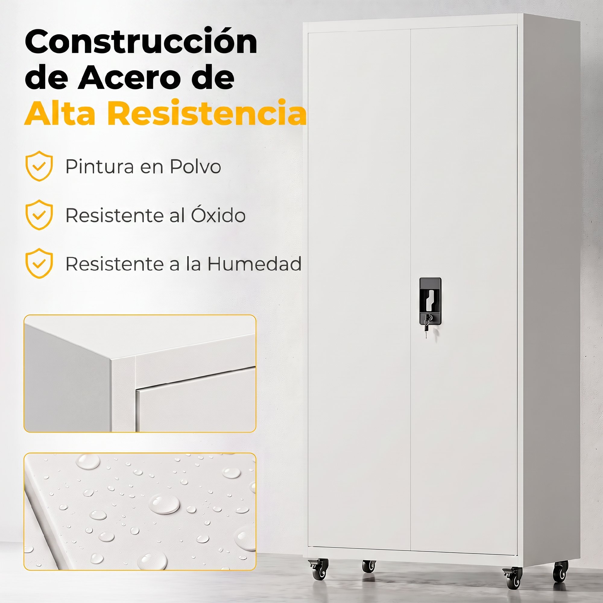 Armario de Herramientas de Acero con Ruedas con Freno, 180 cm, Carro de Herramientas con Cerradura y 4 Estantes Ajustables, Carga 250 kg, Carro de Taller para Garaje, Hogar, Oficina, Blanco