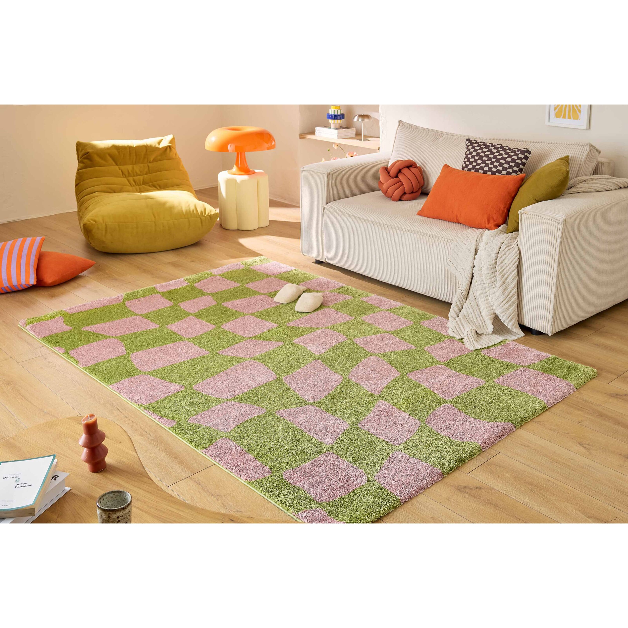 GROOVY - Tapis rétro coloré style seventies - Confortable et moelleux - Vert