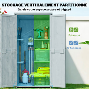 Armoire de jardin bois 2 portes 2 étagères 5 racks 85 x 54 x 170 cm gris