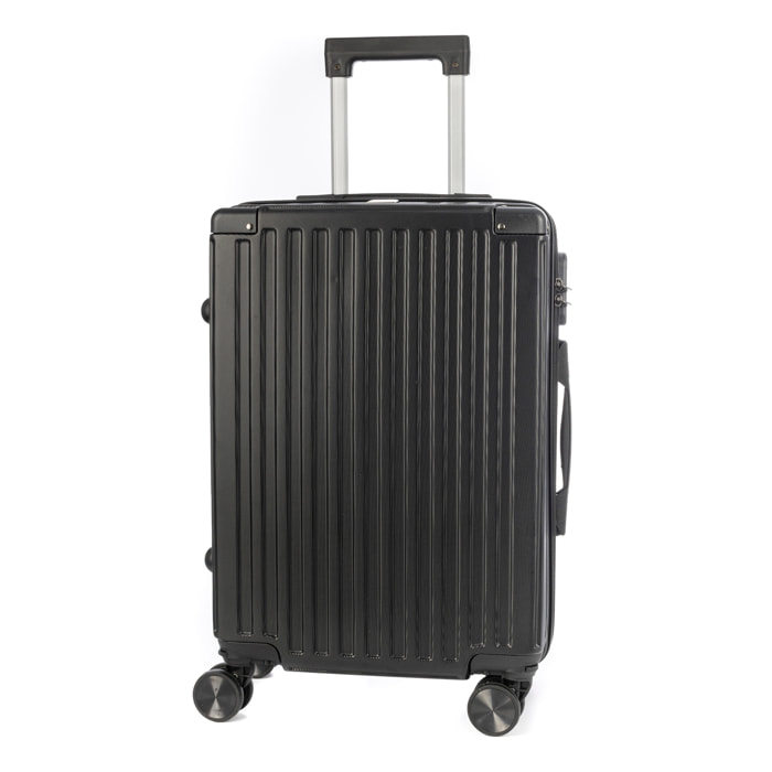 DAM Maleta de cabina Trolley en material ligero de ABS de alta resistencia con esquinas reforzadas. Cerradura numérica y 4 ruedas dobles extraíbles y giratorias 360°. 36,5x21,5x57,5 Cm. Color: Negro