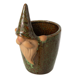 J-Line Cache-pot lutin - grès - vert/marron - small