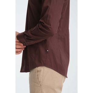 camicia uomo 1 bottone button down slim Popeline Stretch Unito Marrone