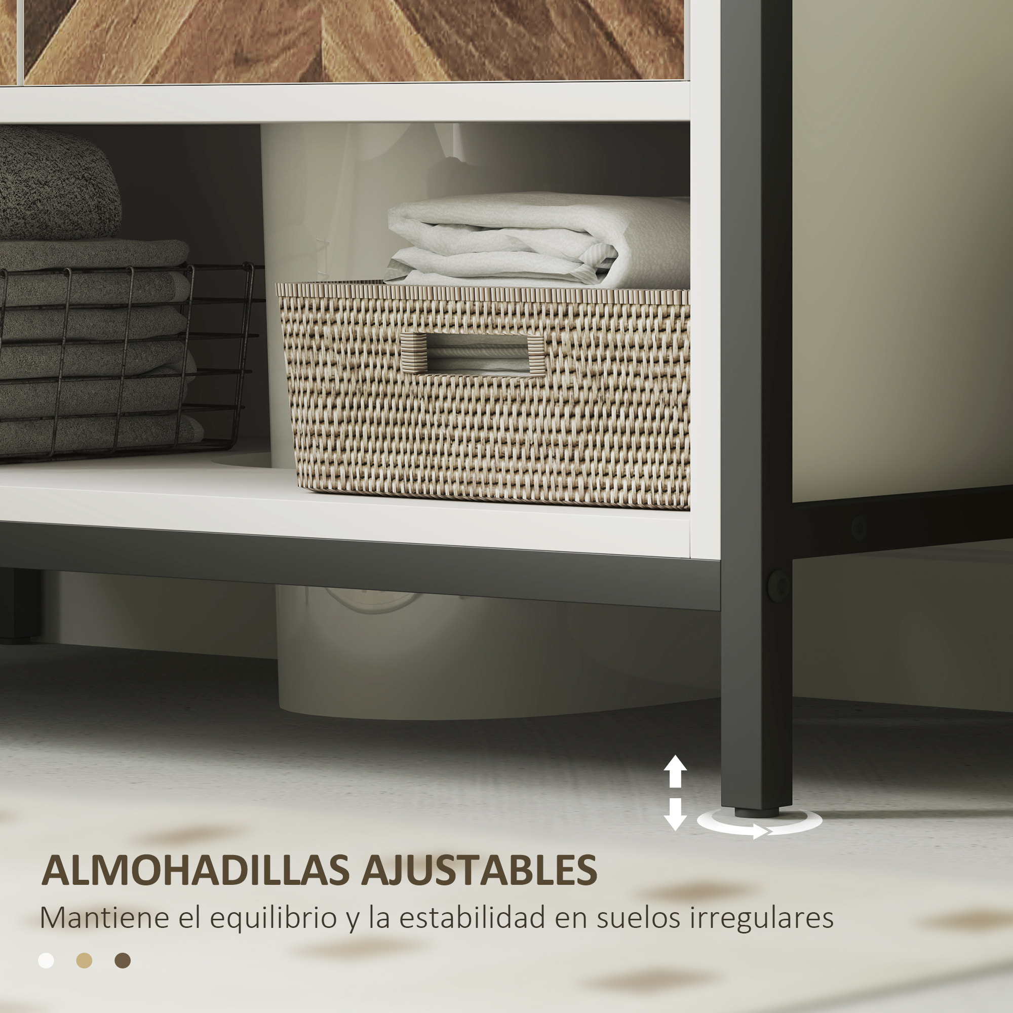 Mueble bajo Lavabo Mueble de Lavabo con Pie Mueble de Baño con 2 Puertas Patrón en Espiga y Compartimento Abierto para Lavabo con Pedestal o con Pie 80x40x60 cm Crema y Nogal