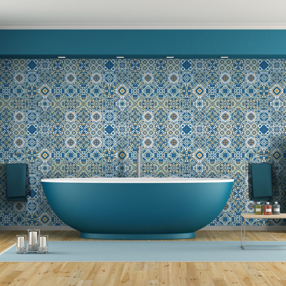 Stickers muraux - Sticker Mural Carrelage adhésif Cuisine Salle de Bain - 60 STICKERS CARRELAGES AZULEJOS LIDO