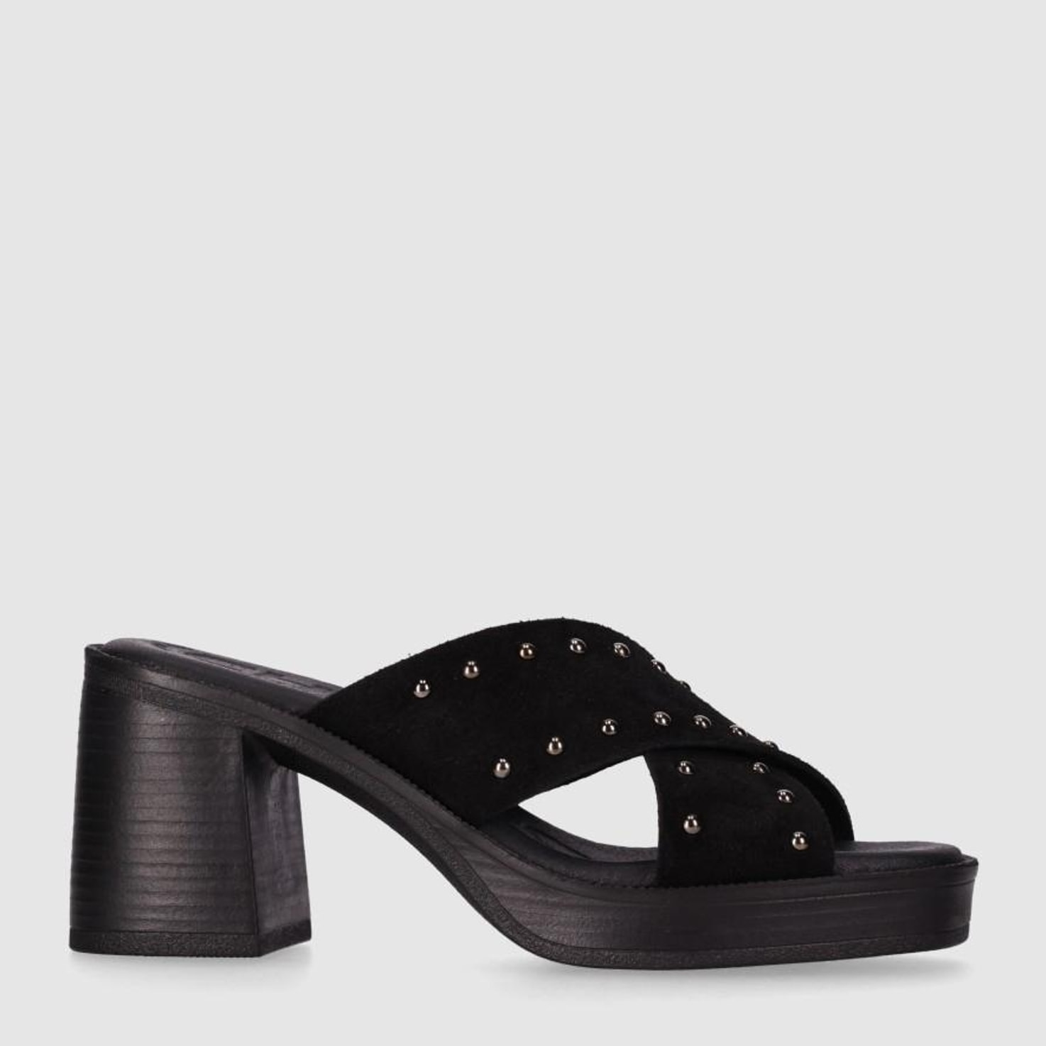Sandalias de Serraje - Negro - Tacón: 8 cm