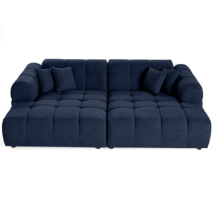 Ray - canapé droit 4 places avec double méridienne - assise profonde - en tissu texturé - Bleu