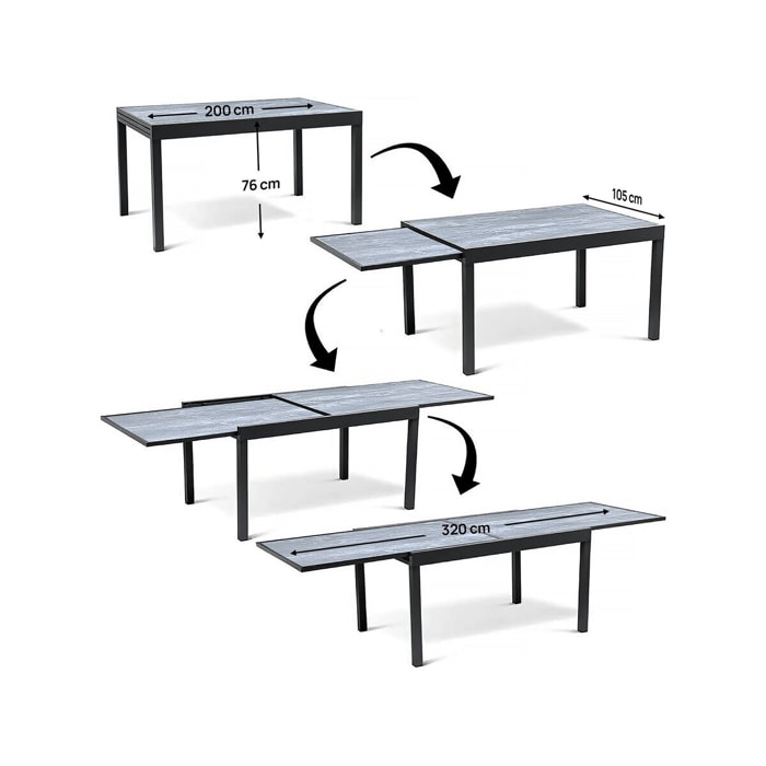 Salon de jardin repas extensible "Lagos" - 200/320 cm - Taupe - 12 places