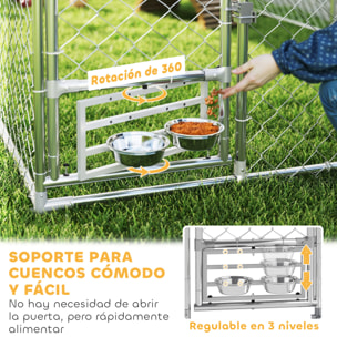 Perrera de Exterior con Techo 2x2x1,55 m Jaula para Perros de Acero Galvanizado con Techo Impermeable Soporte para Comida Giratorio y Ajustable 2 Cuencos para Perros Medianos y Pequeños