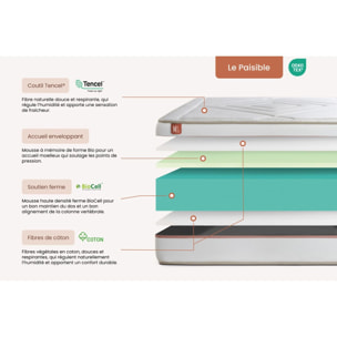 Matelas Le Paisible - 24cm - Mémoire de forme - Matériaux éco-responsable - Soutien Ferme
