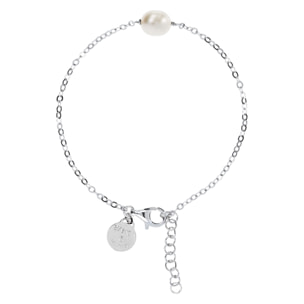 PERLAVIVA - Bracciale Catena Rolo in Argento 925 placcato Platino e Perla d'Acqua Dolce Bianca Ø 7/8 mm