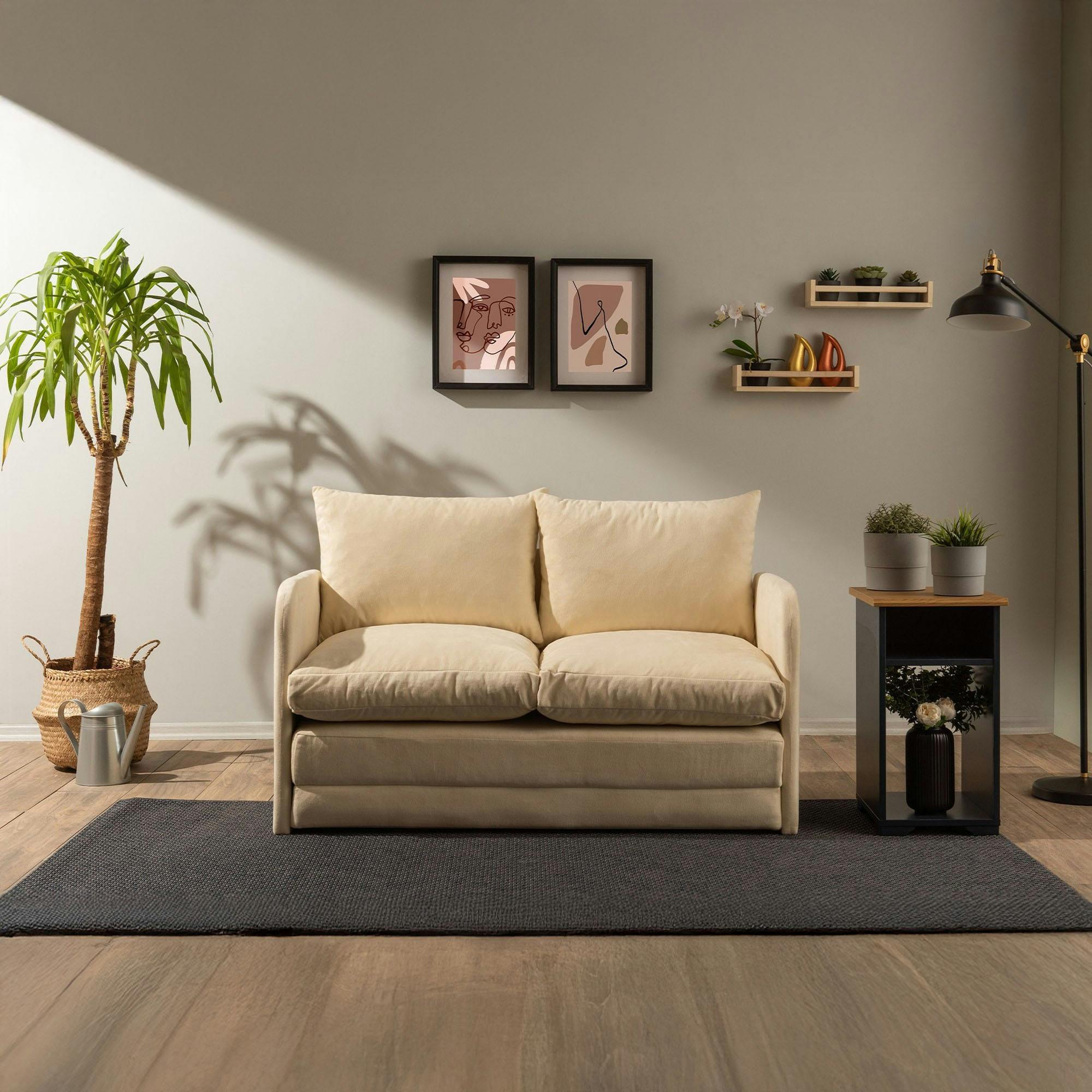 Canapé-lit d'appoint en tissu crème, 2 personnes ORURO