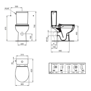 WC à poser sans bride sortie horizontale TIRSO RimLS+ avec abattant frein de chute
