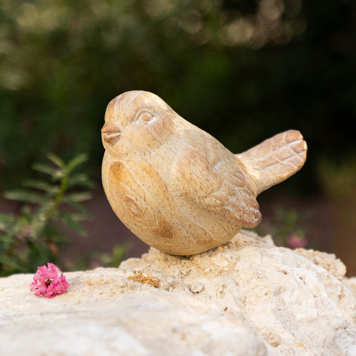 Statuette d'exterieur oiseau "Birdy" beige H13,5cm