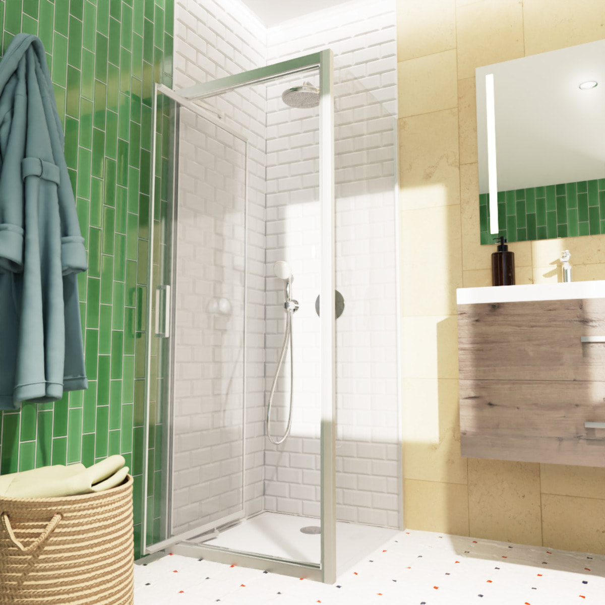 TEX-C ensemble porte compact/paroi 90x100cm anticalcaire avec profilés chrome brillant (SATTEXC90S100)