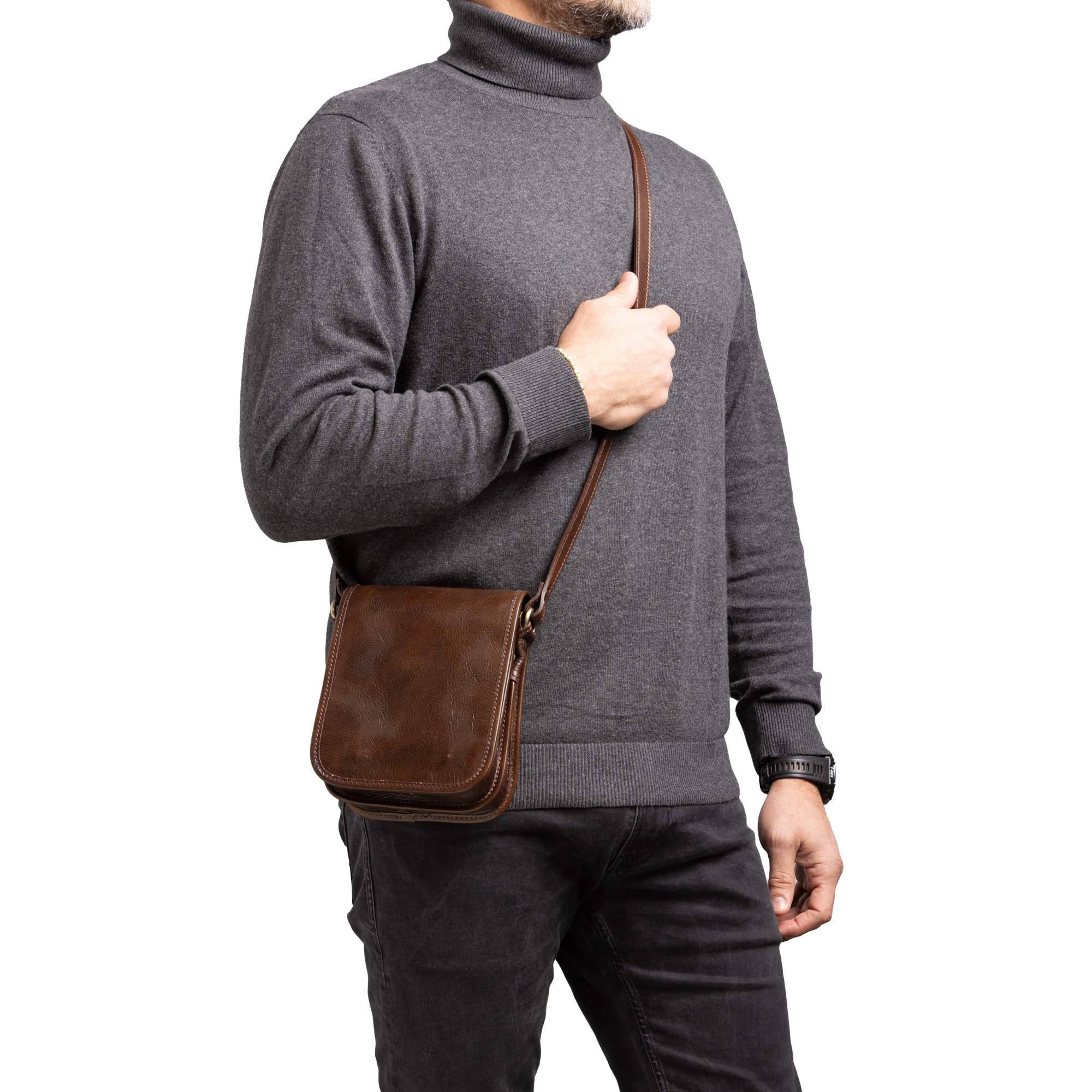 Borsa a tracolla  da uomo In Vera pelle Made in Italy 20x16,5x10 cm