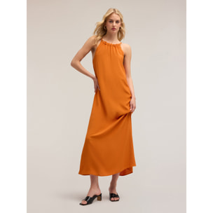 Motivi - Vestido largo fluido con ojales - Naranja sol