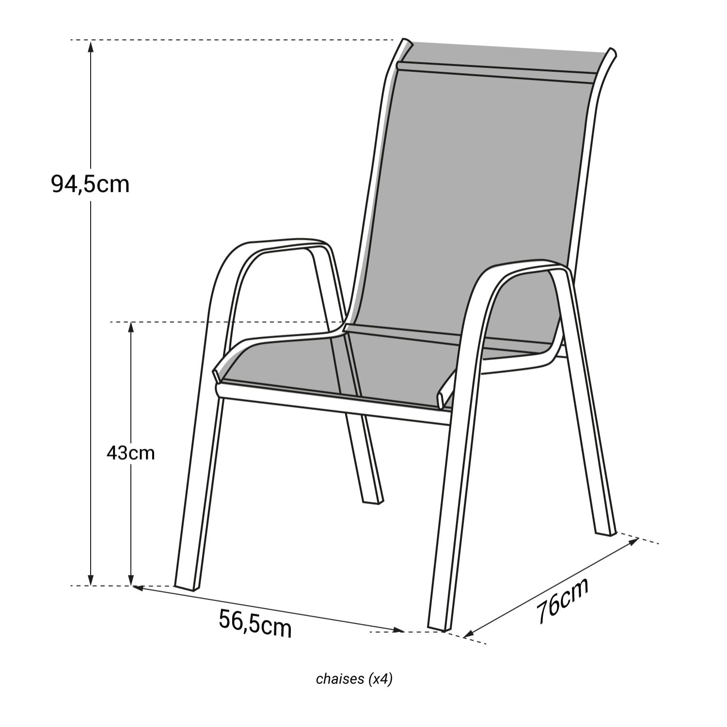 Lot de 4 chaises MARBELLA en textilène vert - aluminium blanc