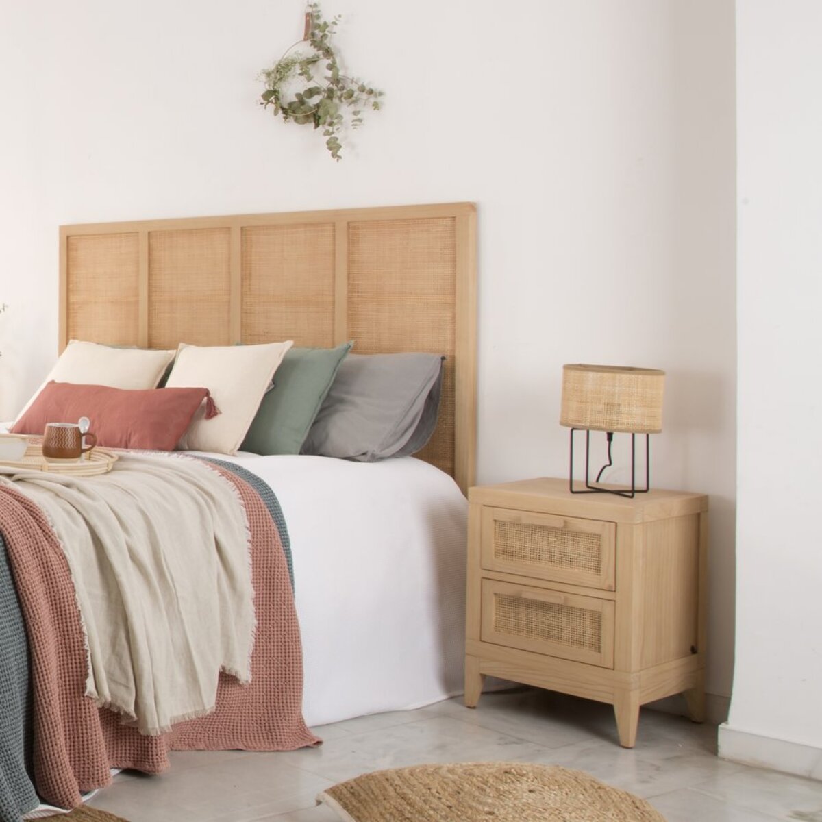 Table de chevet Pandora -bois massif d'acacia, panneau mdf et placage naturel-couleur naturel 42 x 55 x 35 cm