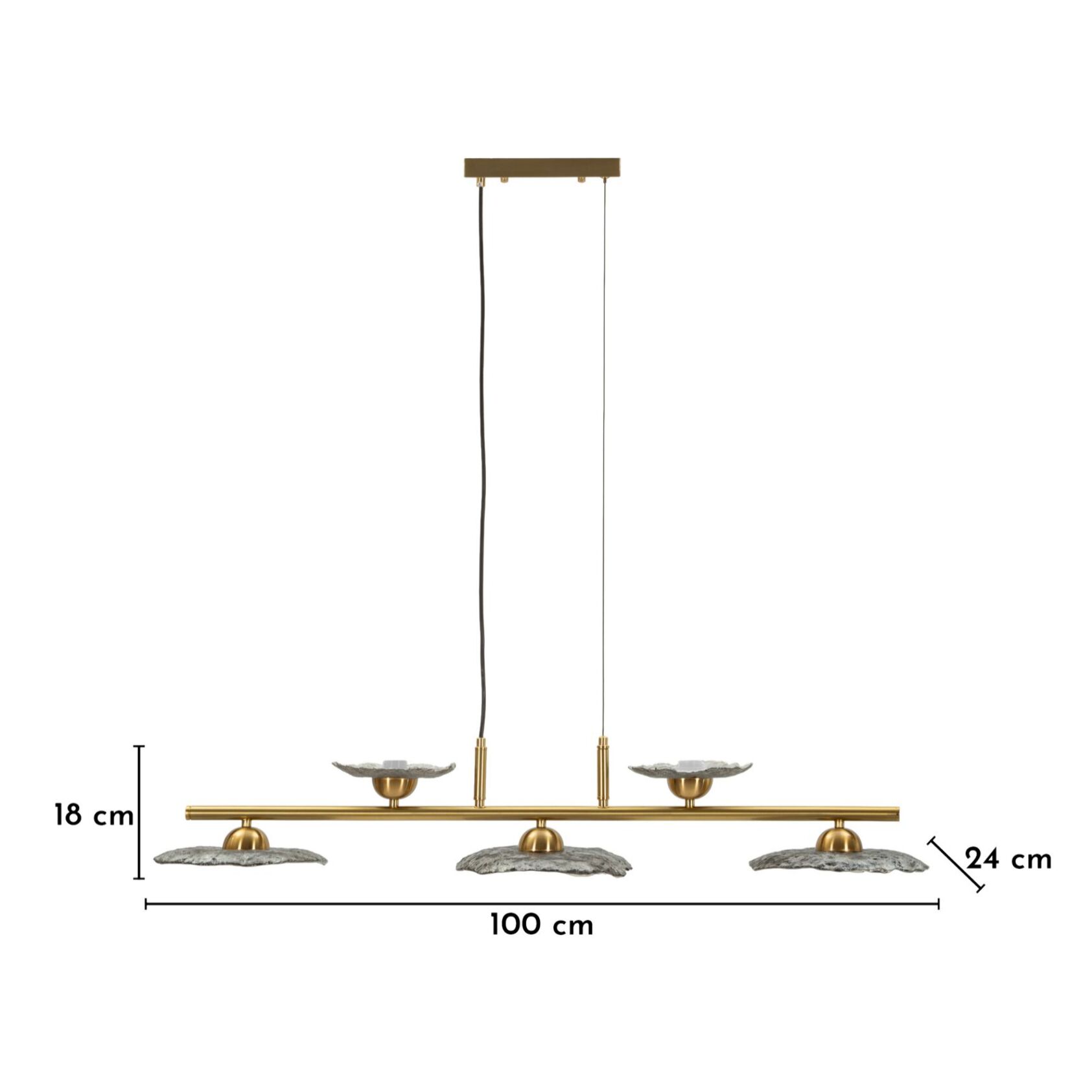 LAMPADARIO EMILY 5 LUCI VETRO GRIGIO CM 100X24X18
