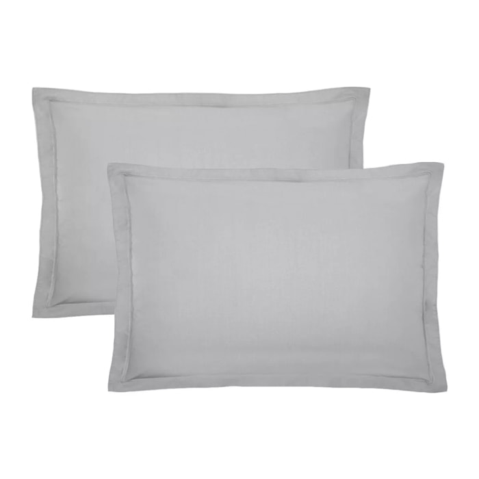 Lot de 2 taies percale de coton uni gris Olana platine