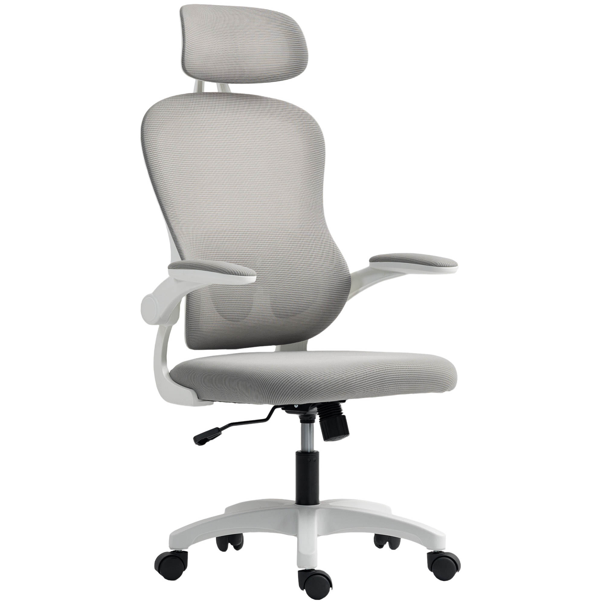 Chaise bureau ergonomique accoudoirs relevables tissu maille gris blanc