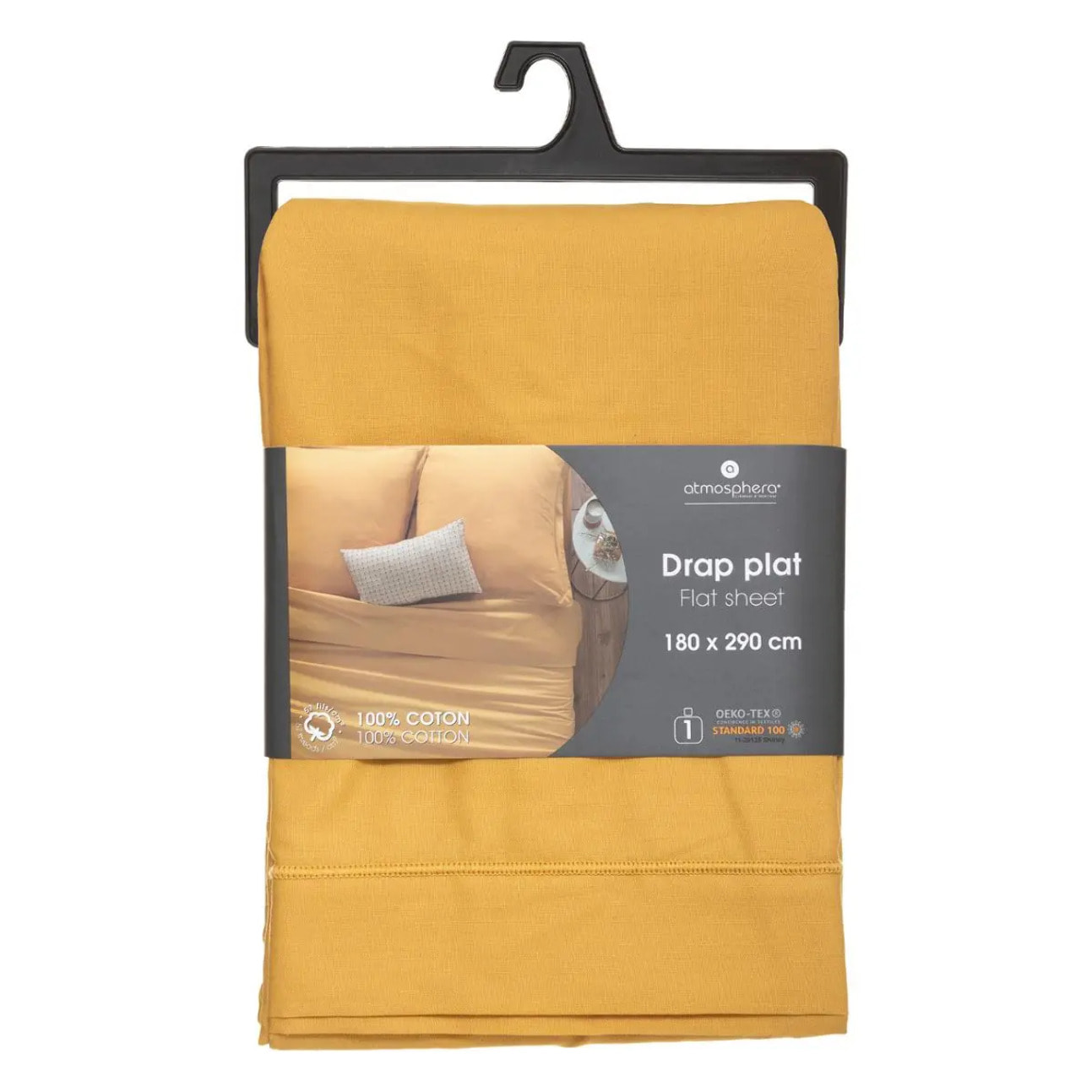 Drap plat "Carina" en coton 180x290cm jaune moutarde