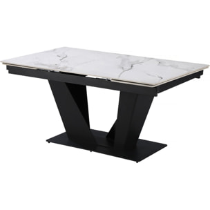 Table à manger extensible en céramique - 160/240 cm - 6 à 10 personnes "Nova" - Blanc marbré gris
