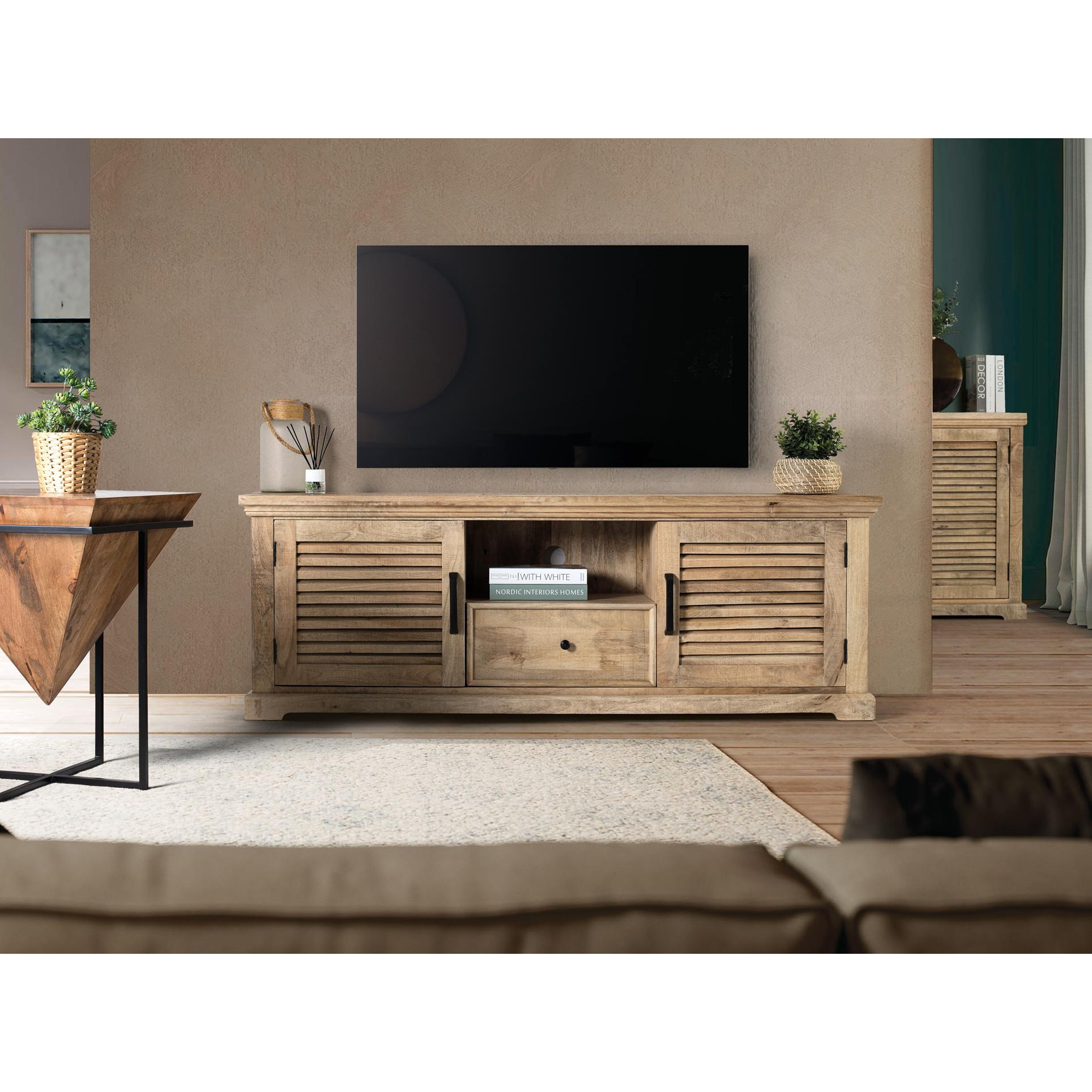 Mueble TV de Madera de Mango 170 Cm Estilo Rústico Contemporáneo