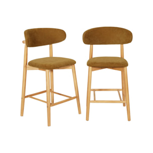 Tabouret de bar bois d'hévéa naturel et tissu chenille (lot de 2)  PAOLA