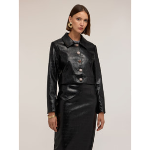 Motivi - Chaqueta corta efecto cocodrilo con botones - Negro