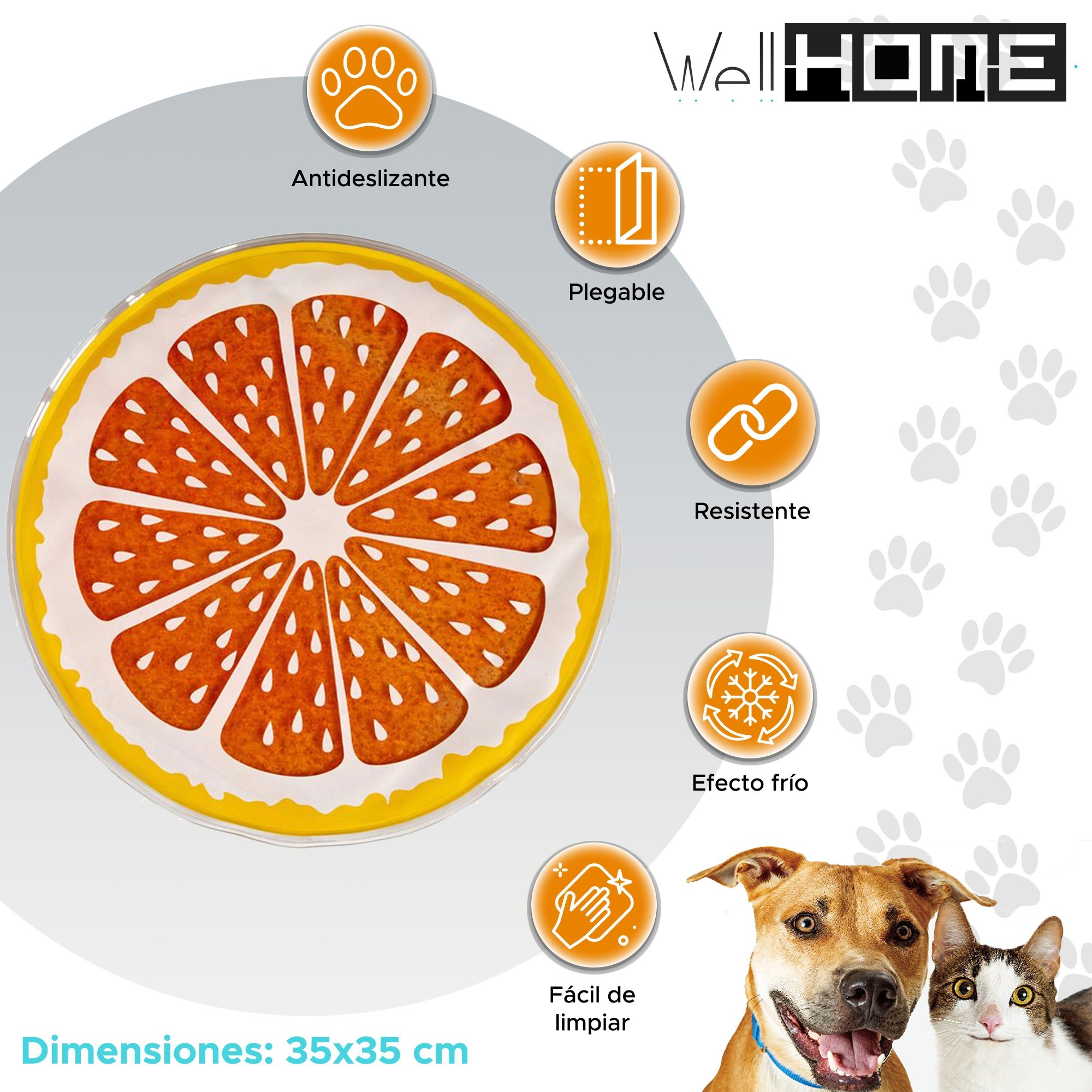 Well home alfombra refresacante diseño naranja para mascotas ø35cm pvc