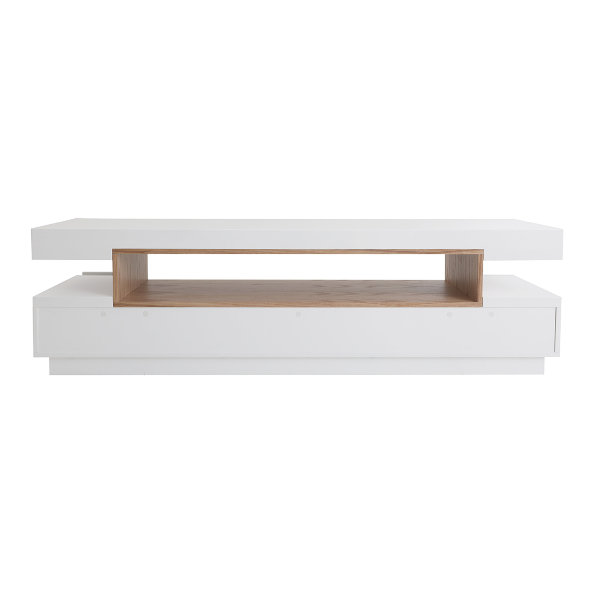Meuble TV design blanc laqué brillant et bois L200 cm LIVO