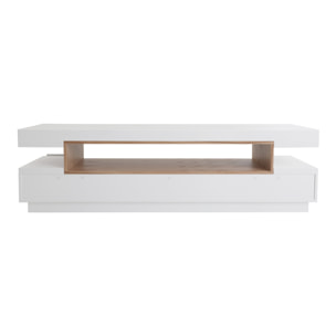Meuble TV design blanc laqué brillant et bois L200 cm LIVO