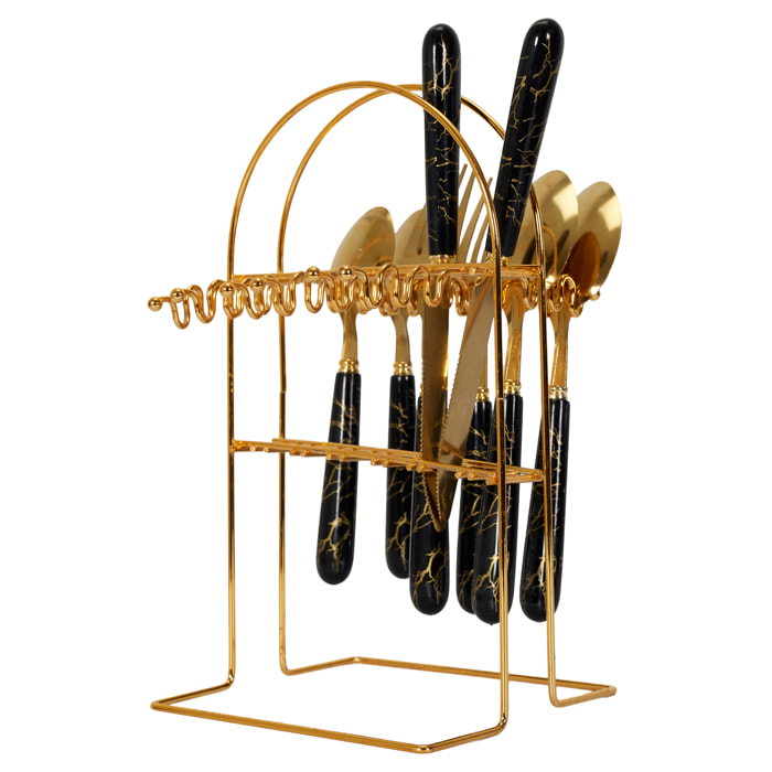 Menagere 24 Pieces Noir Et Dore Eclat