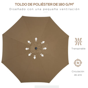 Sombrilla de Jardín Ø300x240 cm Parasol de Terraza con Manivela Techo Inclinable y 8 Varillas de Metal para Patio Balcón Exterior Marrón