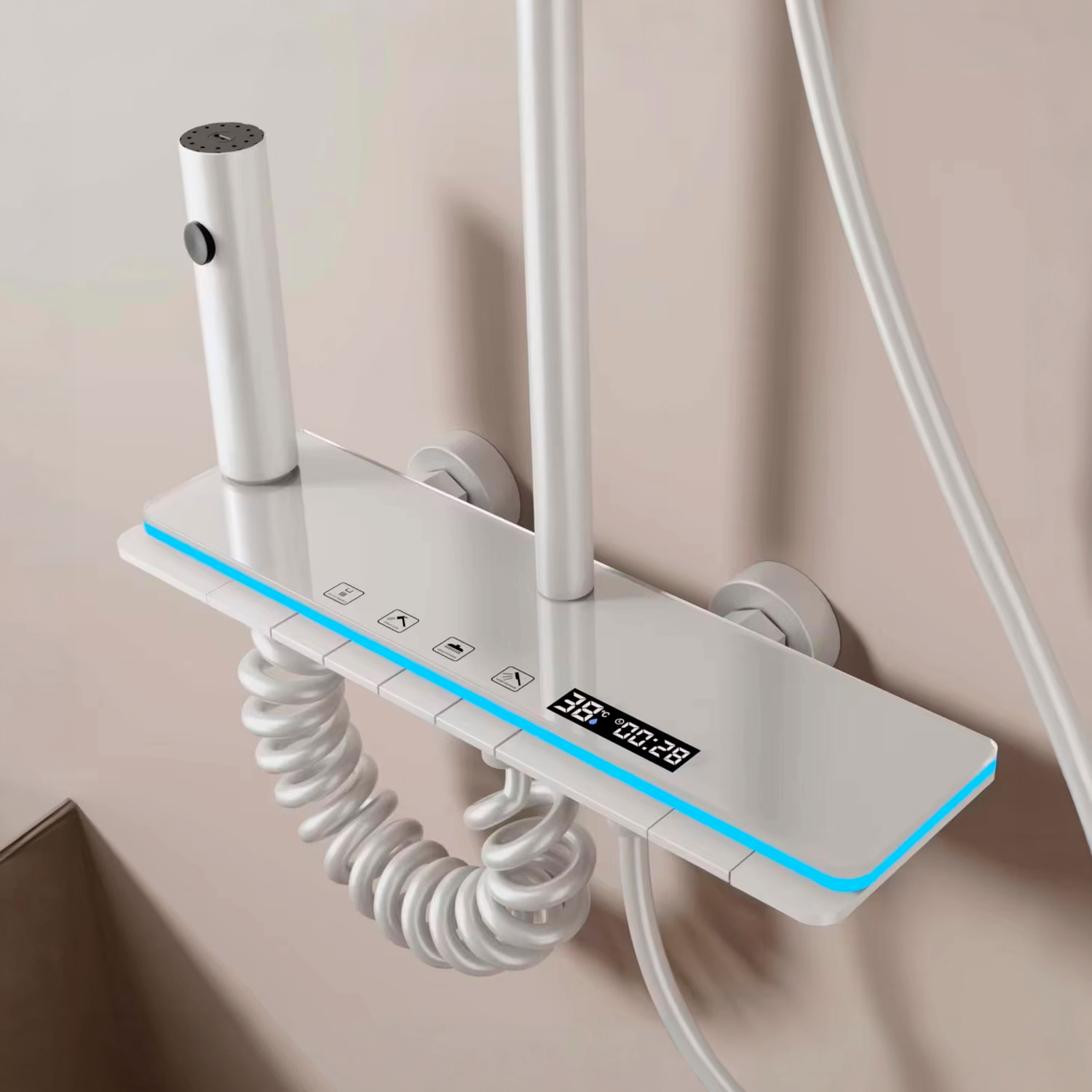 Juego de ducha completo 8806 montado en pared. Con pantalla digital y múltiples modos de agua, con mezclador, iluminación ambiental y control preciso.