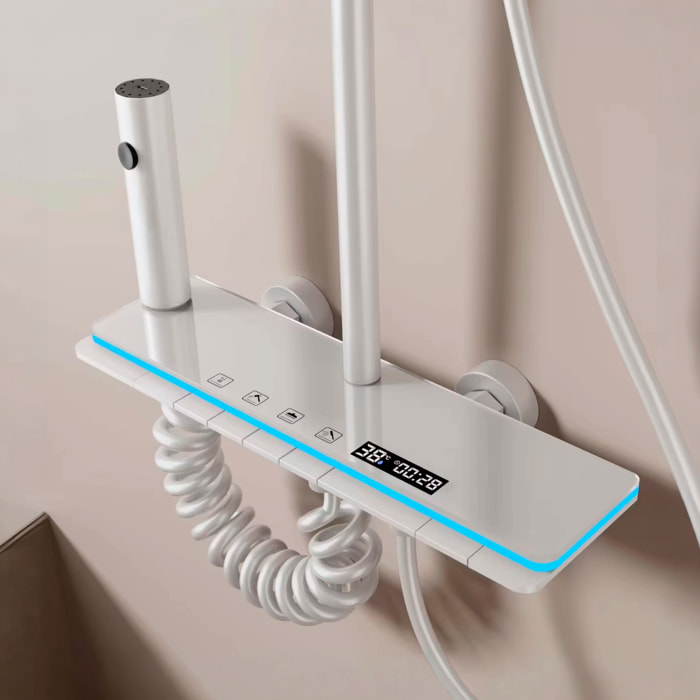 Juego de ducha completo 8806 montado en pared. Con pantalla digital y múltiples modos de agua, con mezclador, iluminación ambiental y control preciso.