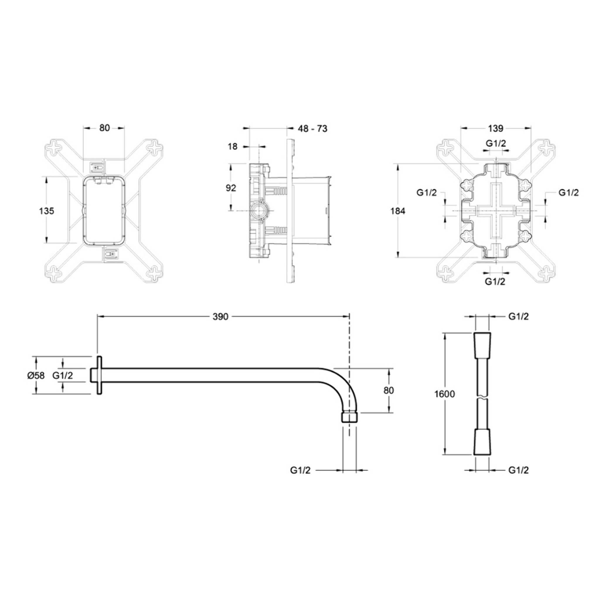 Jacob Delafon Robinet de douche avec mitigeur encastrable mécanique Modulo rond