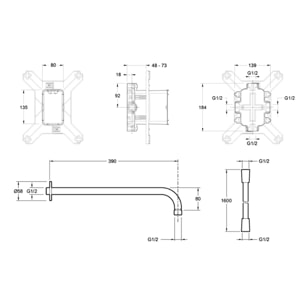 Jacob Delafon Robinet de douche avec mitigeur encastrable mécanique Modulo rond