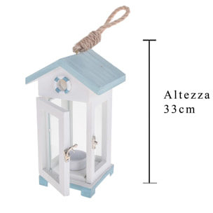 Lanterna Marina. Altezza 33 Cm - Pezzi 2 - 13,5X33X11cm - Colore: Blu - Bianchi Dino - Marina Lanterne E P/Candele