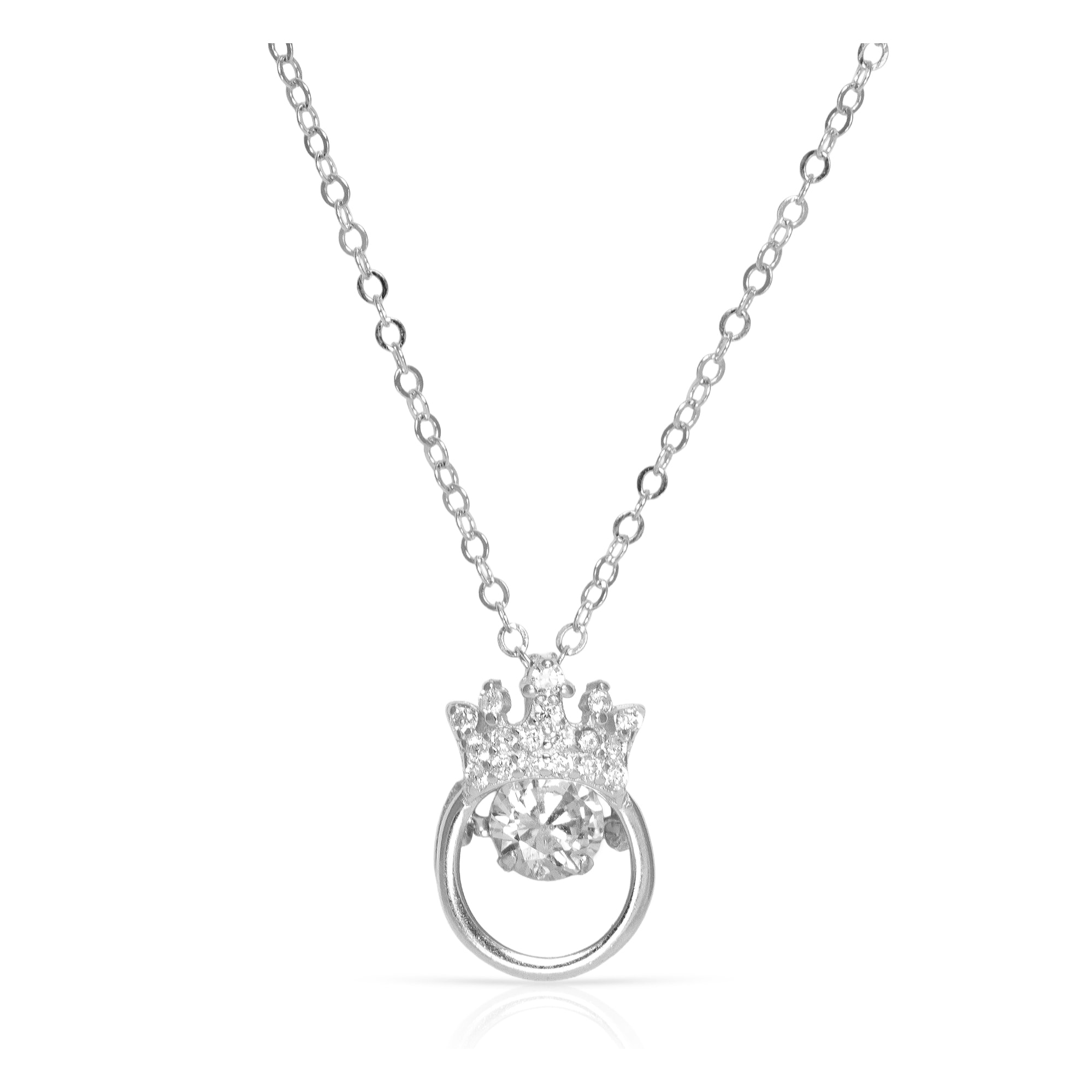 Collar de plata de ley 925 con colgante de corona con circón y cierre de resorte.