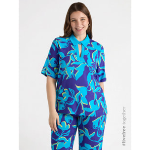 Fiorella Rubino - Blusa floral de viscosa LENZING™ ECOVERO™ - Azul aciano