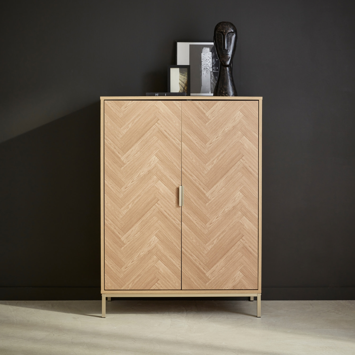 Vaisselier décor bois chevrons et métal 2 portes 80cm BUDAPEST