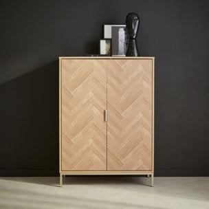 Vaisselier décor bois chevrons et métal 2 portes 80cm BUDAPEST