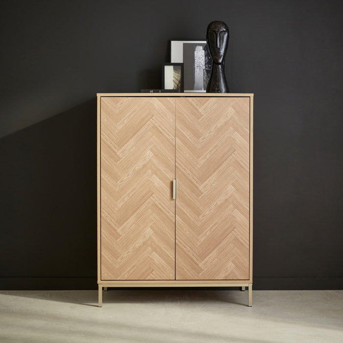 Vaisselier décor bois chevrons et métal 2 portes 80cm BUDAPEST