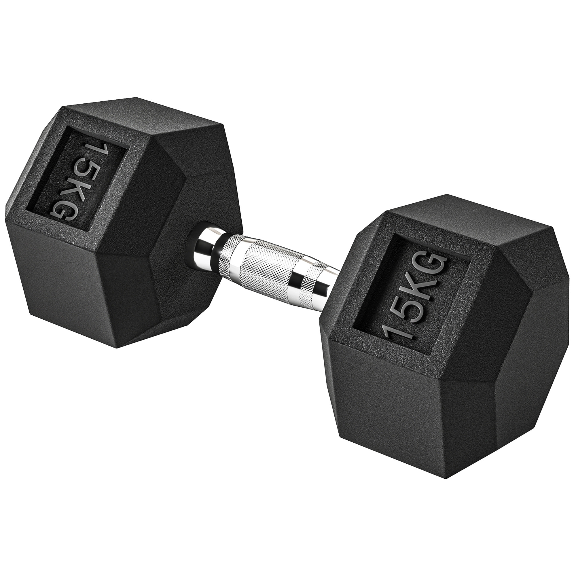 Haltère courte poids 15 Kg - entraînement musculaire & haltérophilie - acier caoutchouc noir